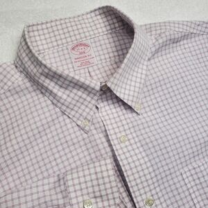 Brooks Brothers Button Down Shirt Madison Mens 17-2/3 Pink White Check Non Iron